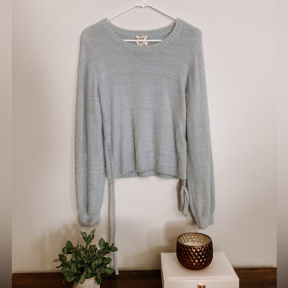 Hippie Rose - Parisian Blue Fuzzy Sweater, Large